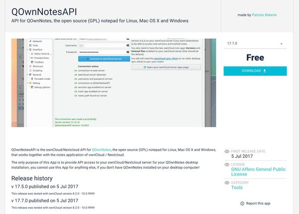 QOwnNotesAPI ownCloud Marketplace